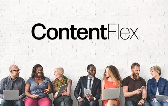 Image depicting the Content Flex logo, representing a modern content management system for efficient digital organization.