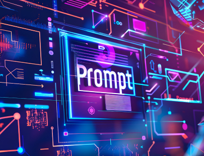 Digital abstract with the word "prompt" representing advice on prompting from GP's AI for everyone course experts.