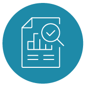 Paper chart check icon in aqua coloured circle