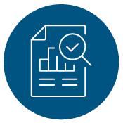 Paper chart check icon in blue coloured circle